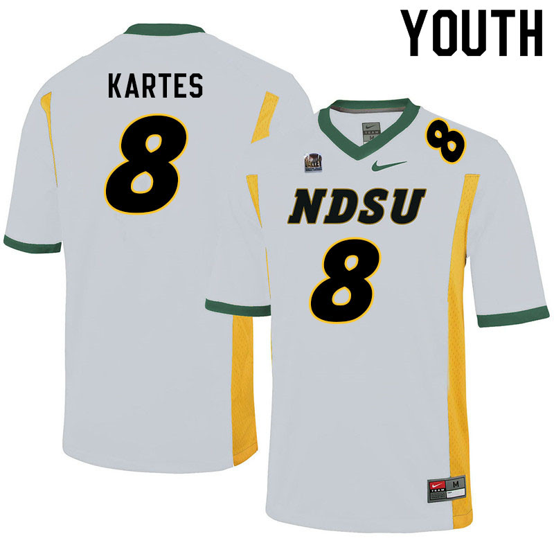 Youth #8 Mitchell Kartes North Dakota State Bison College Football Jerseys Sale-White